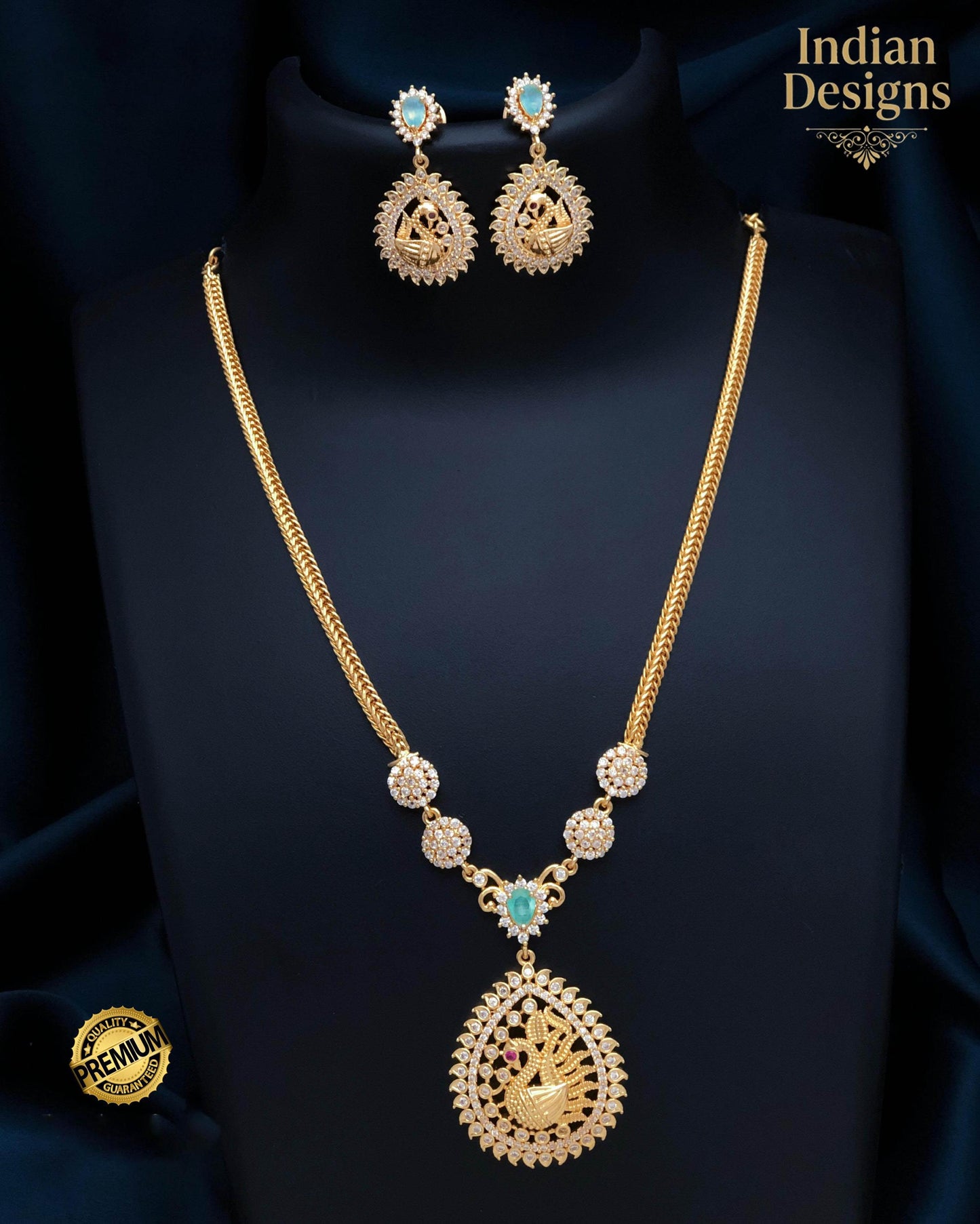 Matte Gold Peacock Necklace with Matching Earrings| Traditional South Indian Set| Ethnic Jewelry for Women| Indian Designs Statement Set