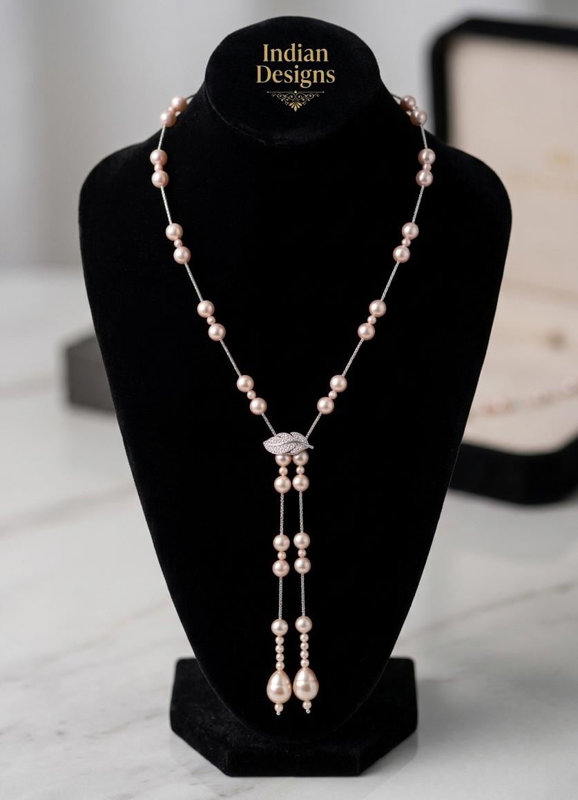 Elegant Baroque Pearl Lariat Necklace, Multicolor Shell pearls Elegant Necklace |Silver tone Color Shell Pearl Lariat Jewelry|Gift for Women