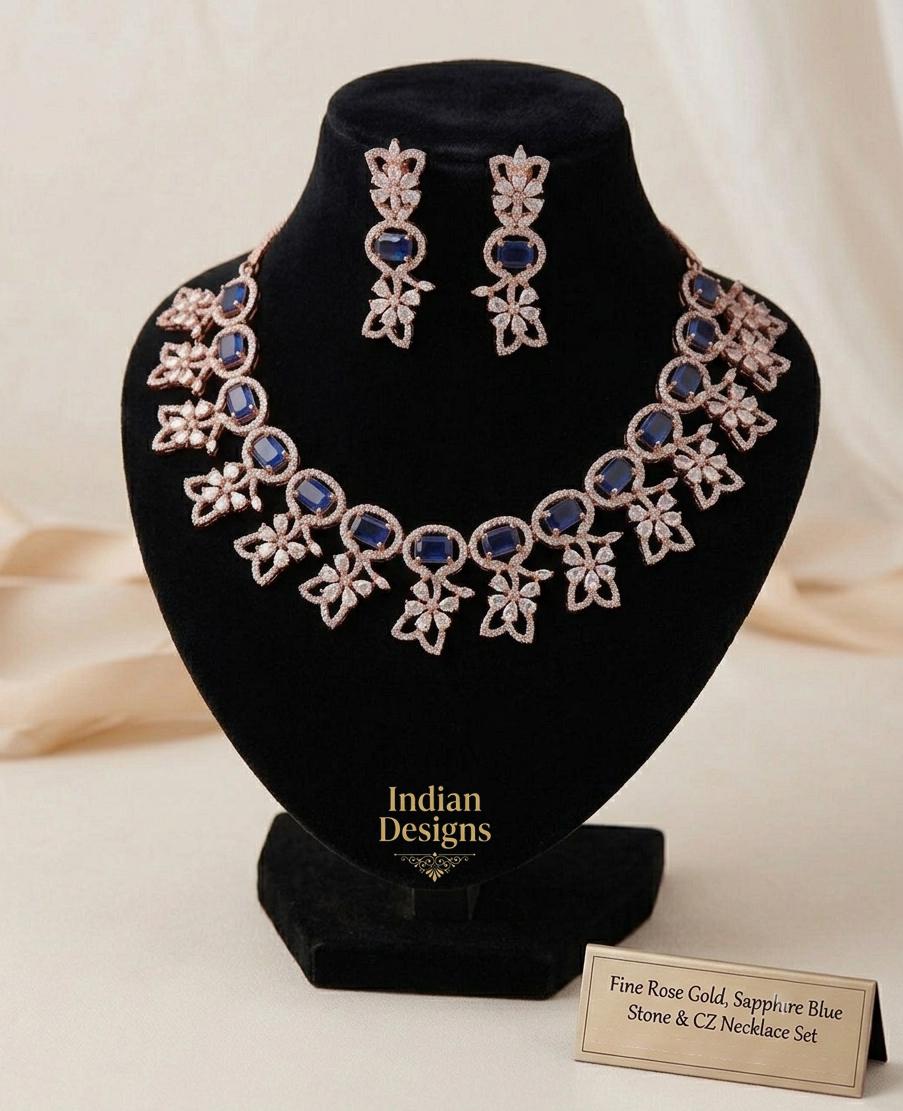 Rose gold american diamond cz choker necklace with earrings| statement wedding jewelry|indian bollywood style fashion necklace |gift for her