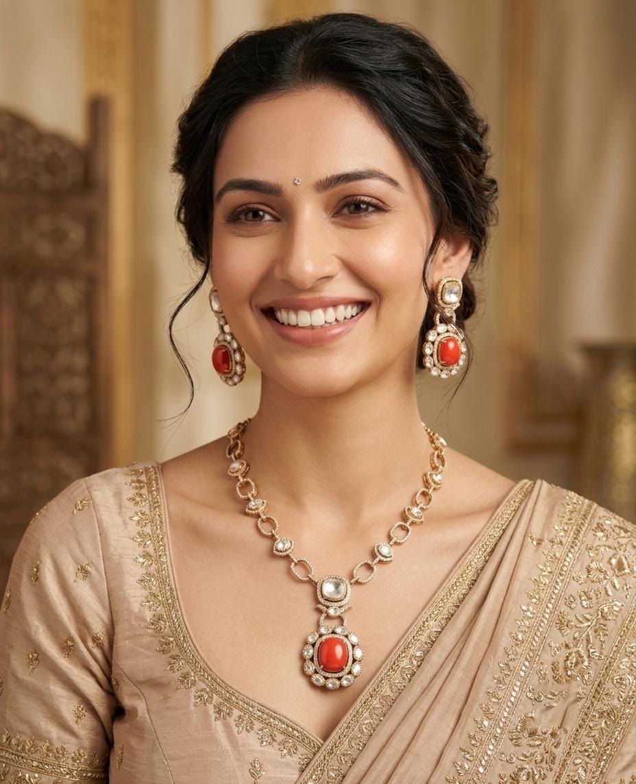 Dull Gold Doublet stone Moissanite Polki Kundan Necklace set|Sabyasachi Inspired Jewelry| American Diamond Statement Necklace| Gift for her