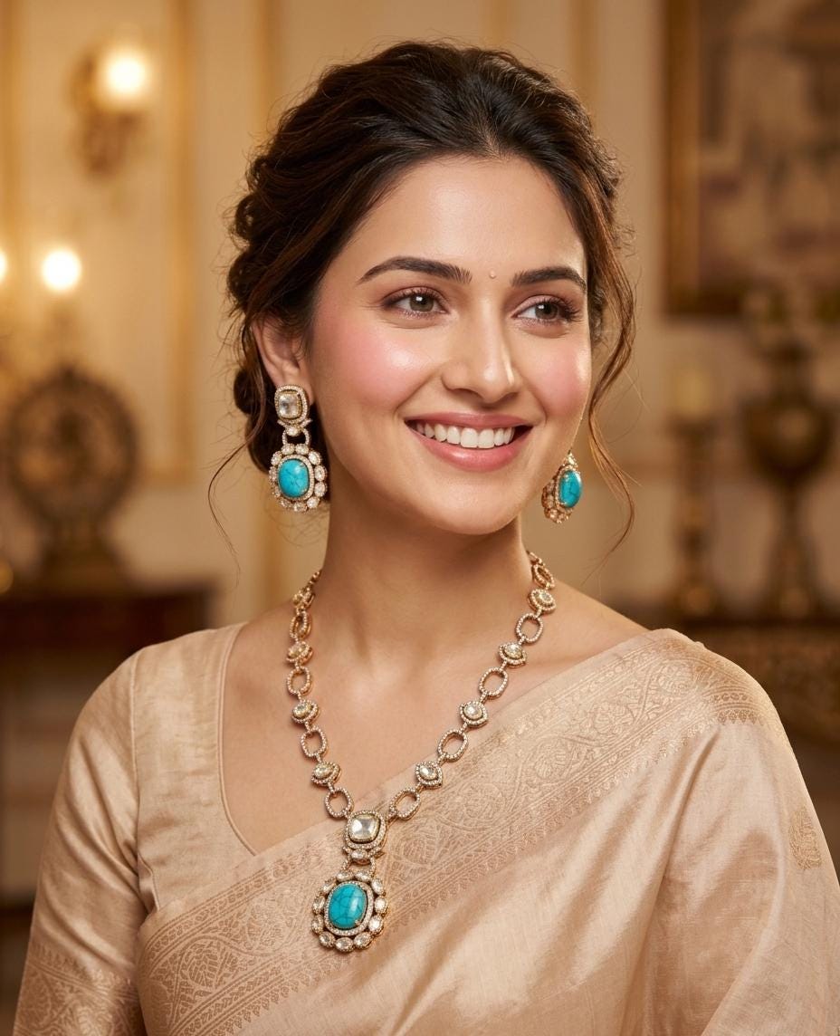 Dull Gold Doublet stone Moissanite Polki Kundan Necklace set|Sabyasachi Inspired Jewelry| American Diamond Statement Necklace| Gift for her