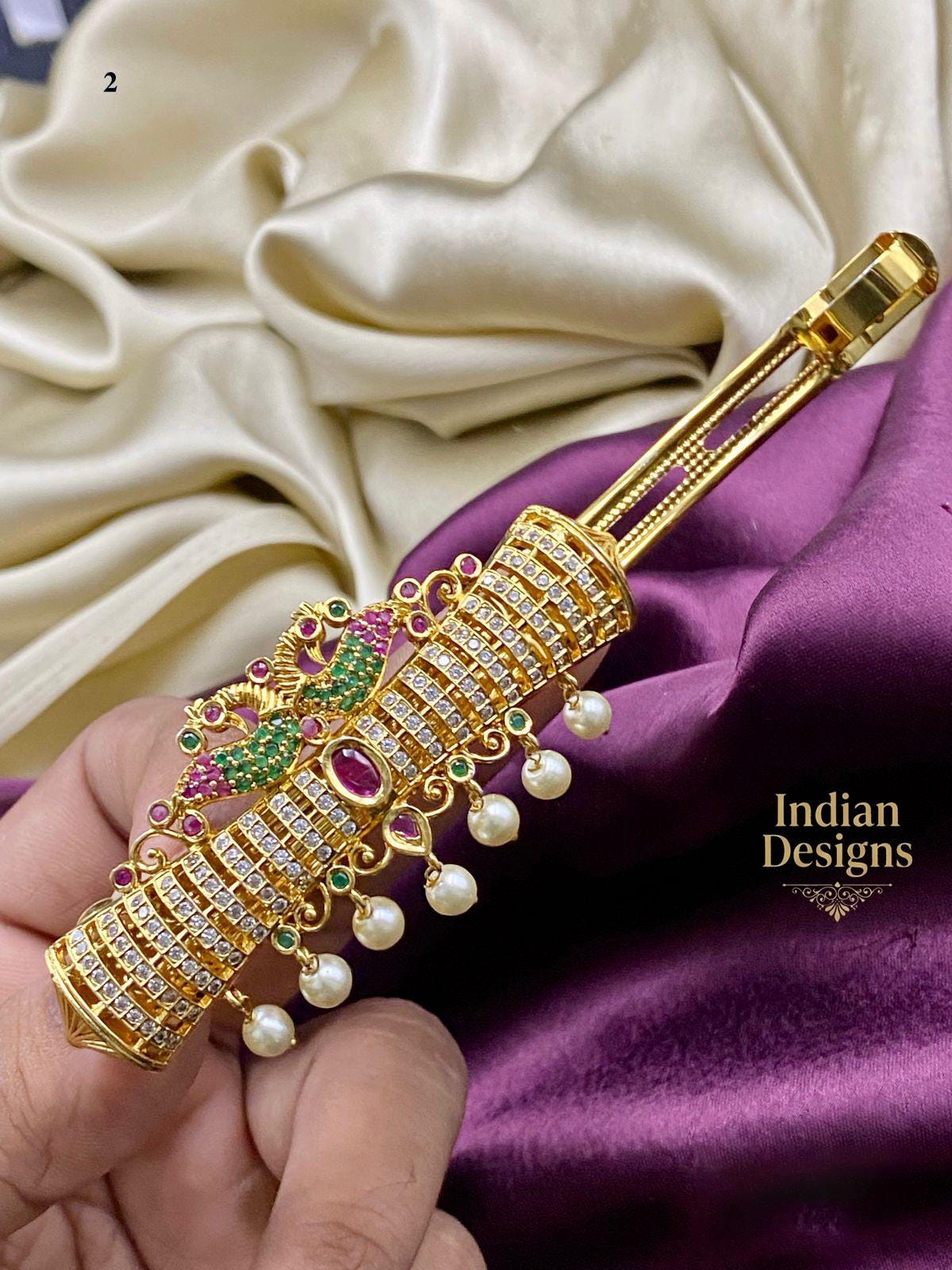 Indian Bridal Hair Clip| AD stone Hair Clip| Hair Accessories| Embellished Indian Hair Accessory with Kundan and Pearls| Gift for her