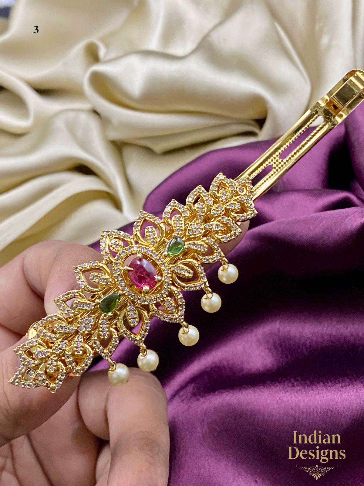 Indian Bridal Hair Clip| AD stone Hair Clip| Hair Accessories| Embellished Indian Hair Accessory with Kundan and Pearls| Gift for her