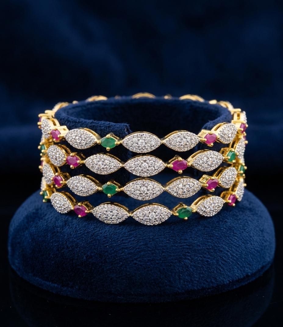Luxury Gold Tone Stone Bangle Set for Women| Multi Row Sparkling Bridal Bracelet| Indian Style Party Jewelry| Pink Green Accent Bangles