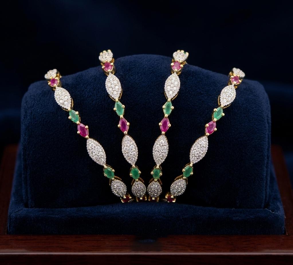 Luxury Gold Tone Stone Bangle Set for Women| Multi Row Sparkling Bridal Bracelet| Indian Style Party Jewelry| Pink Green Accent Bangles