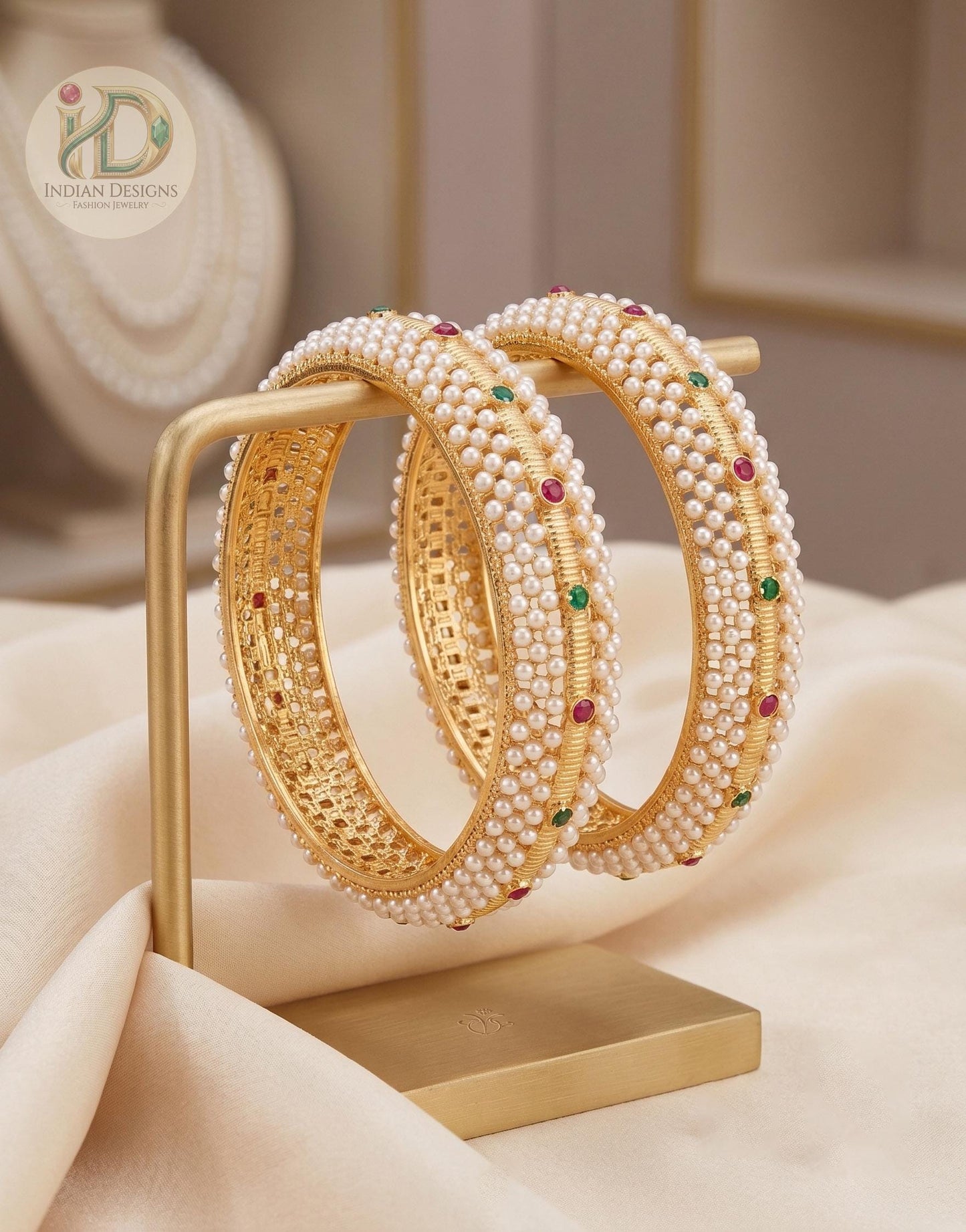 Gold Tone Pearl Stone Bangle Set| Indian Bridal Bangles| Traditional Wedding Bracelet| Gold Plated Kada Set| statement bangles| Gift for Her