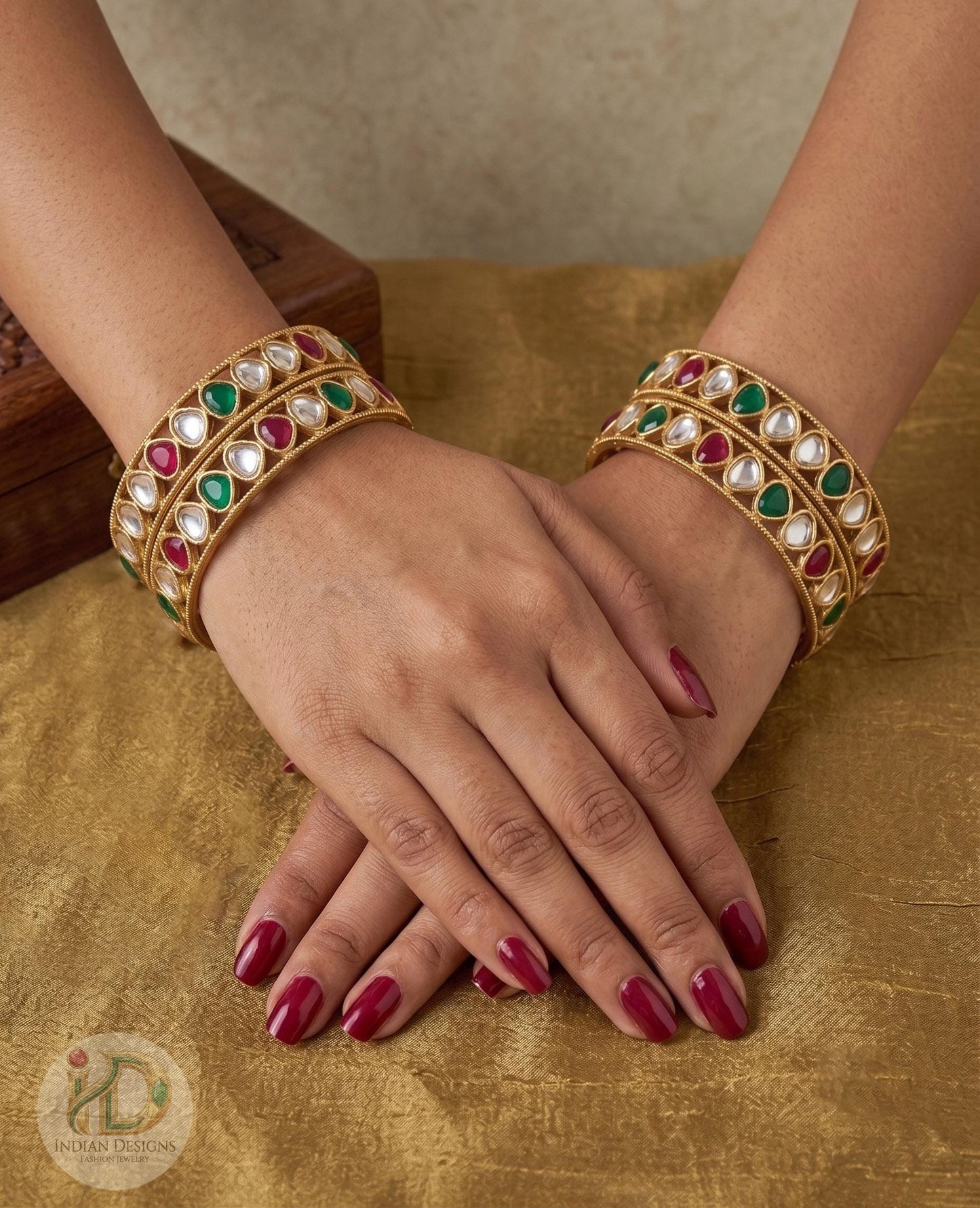 Traditional Kundan Style Bangles| Red & Green Stone Bracelet Set| Indian Wedding Jewelry | Antique Gold Plated Ethnic Bangles| Gift for Her