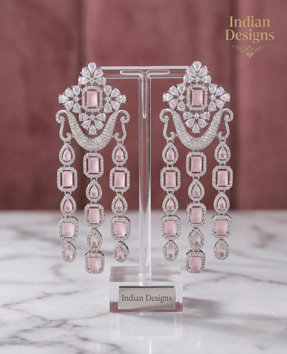 Stunning Indian Statement Chandelier Earrings| Silver Polish AD stone Dangle Drop Earrings| Wedding, & Party Earrings| gift for her