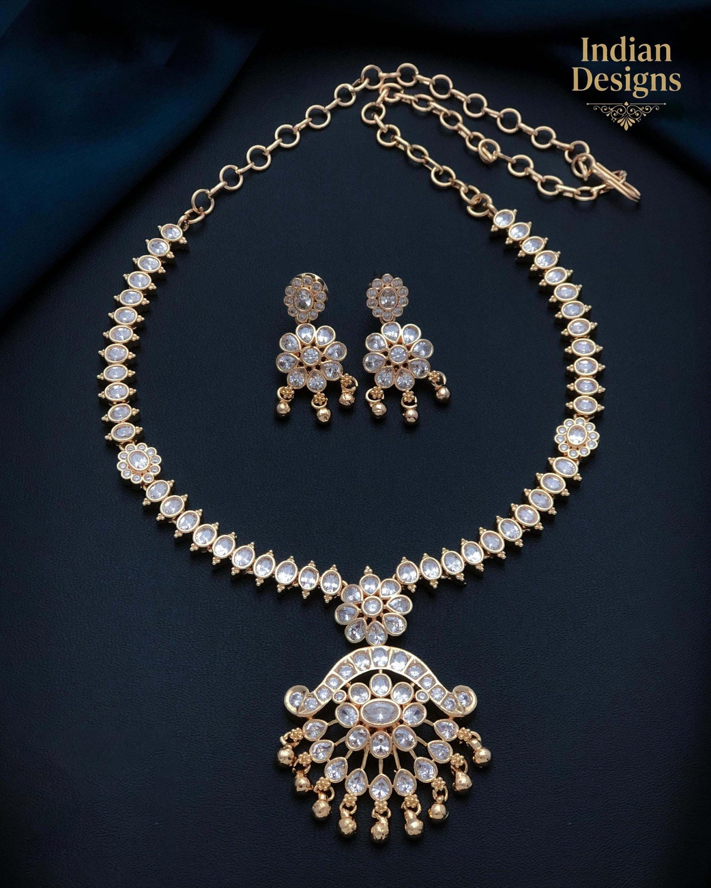 Traditional Indian Necklace and Earring Set| Gold Plated CZ Jewelry for Wedding and Party| Statement Jewelry| Indian Designs Gift for her