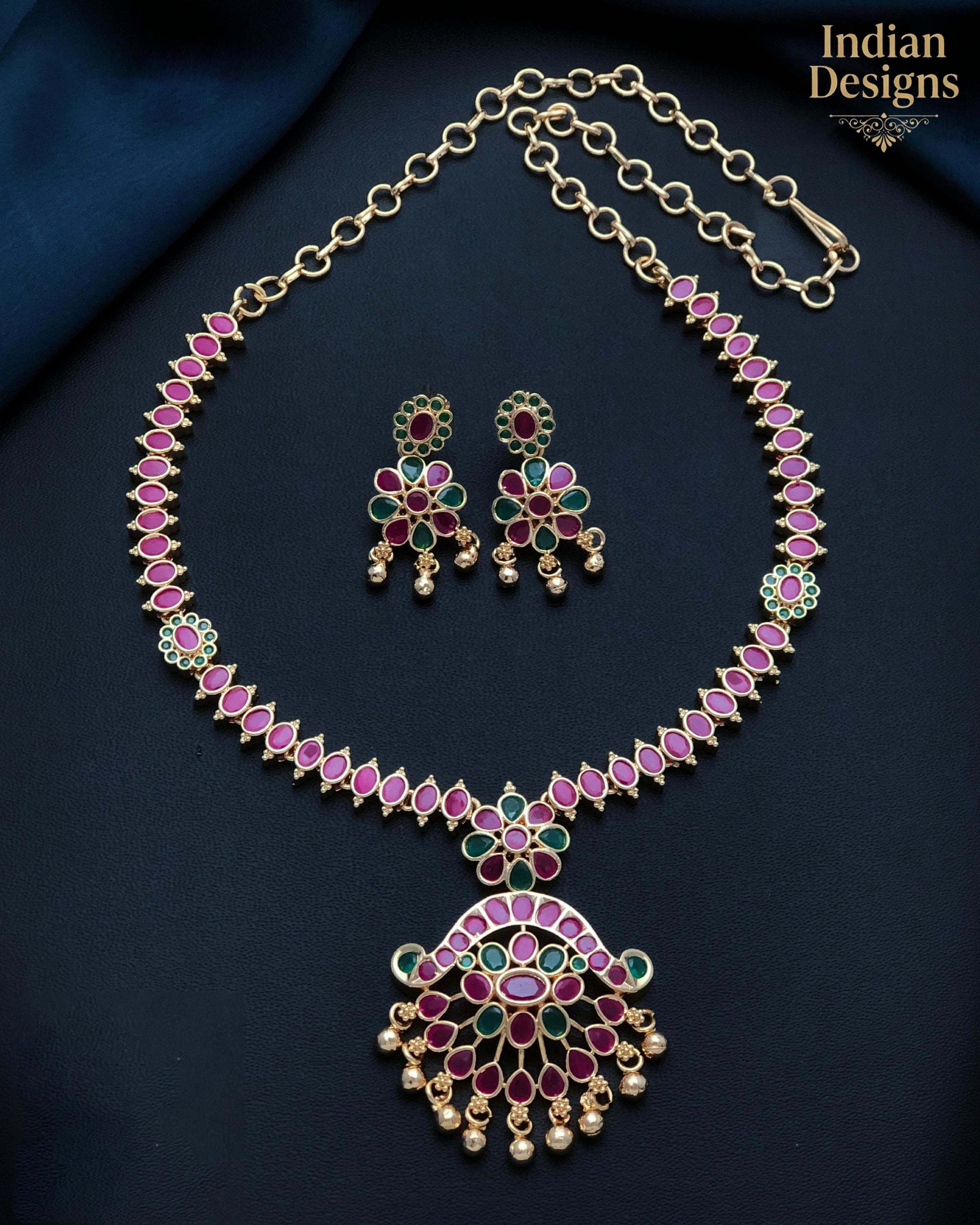 Traditional Indian Necklace and Earring Set| Gold Plated CZ Jewelry for Wedding and Party| Statement Jewelry| Indian Designs Gift for her