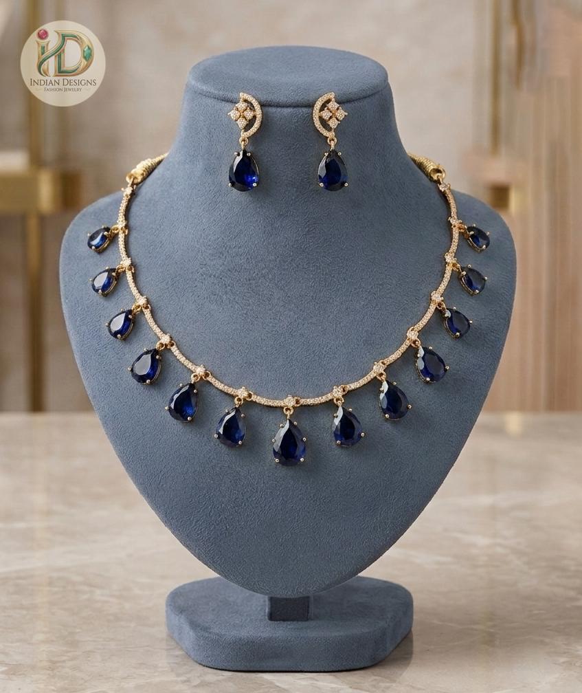 Matte Gold Teardrop CZ Necklace Set| Emerald Mint Green Statement Necklace| Indian Wedding Jewelry| Bridal Necklace Earrings| Gift for her