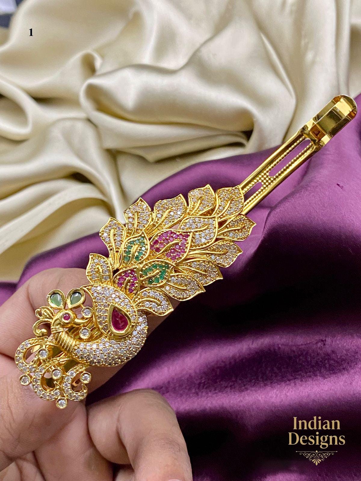 Indian Bridal Hair Clip| AD stone Hair Clip| Hair Accessories| Embellished Indian Hair Accessory with Kundan and Pearls| Gift for her