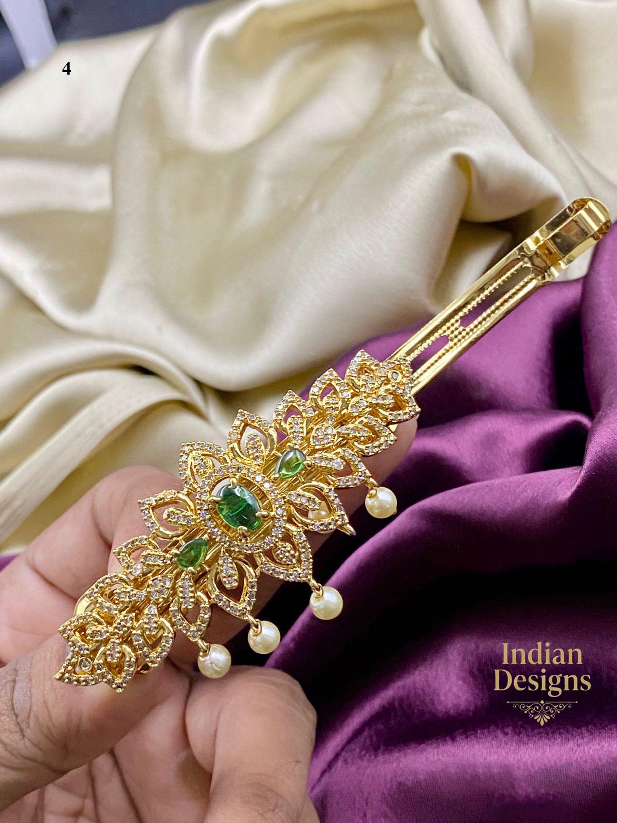 Indian Bridal Hair Clip| AD stone Hair Clip| Hair Accessories| Embellished Indian Hair Accessory with Kundan and Pearls| Gift for her