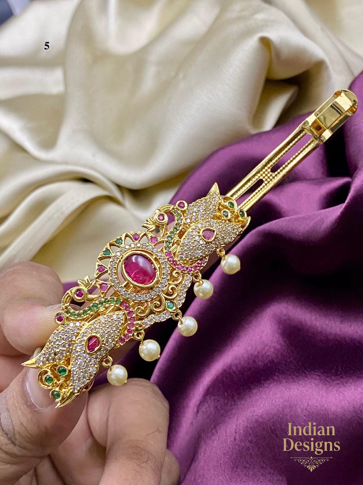 Indian Bridal Hair Clip| AD stone Hair Clip| Hair Accessories| Embellished Indian Hair Accessory with Kundan and Pearls| Gift for her