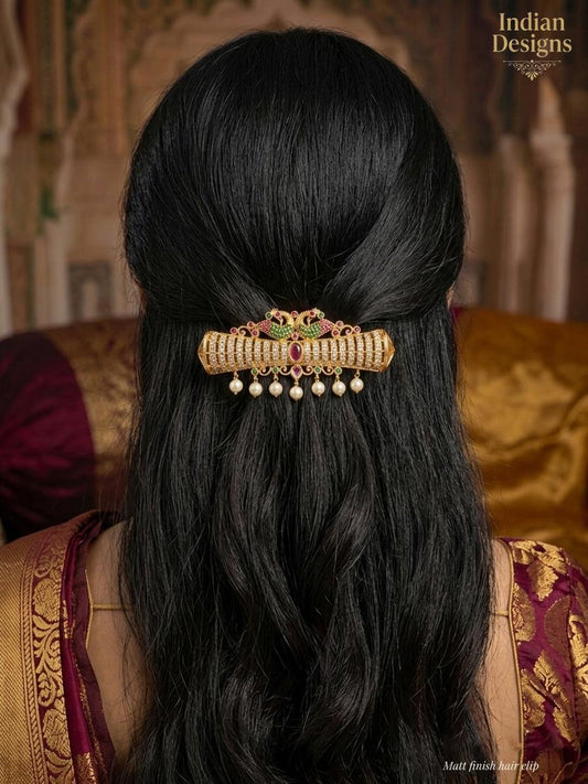 Indian Bridal Hair Clip| AD stone Hair Clip| Hair Accessories| Embellished Indian Hair Accessory with Kundan and Pearls| Gift for her