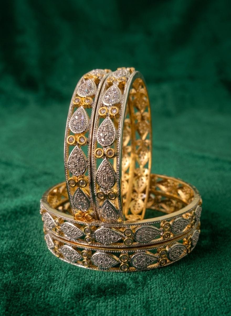 Indian Gold Plated Bangle Set| American Diamond CZ Bangles Set of 4Pcs| Bridal Wedding Bangles| Designer Stackable Bracelets| Gift for her