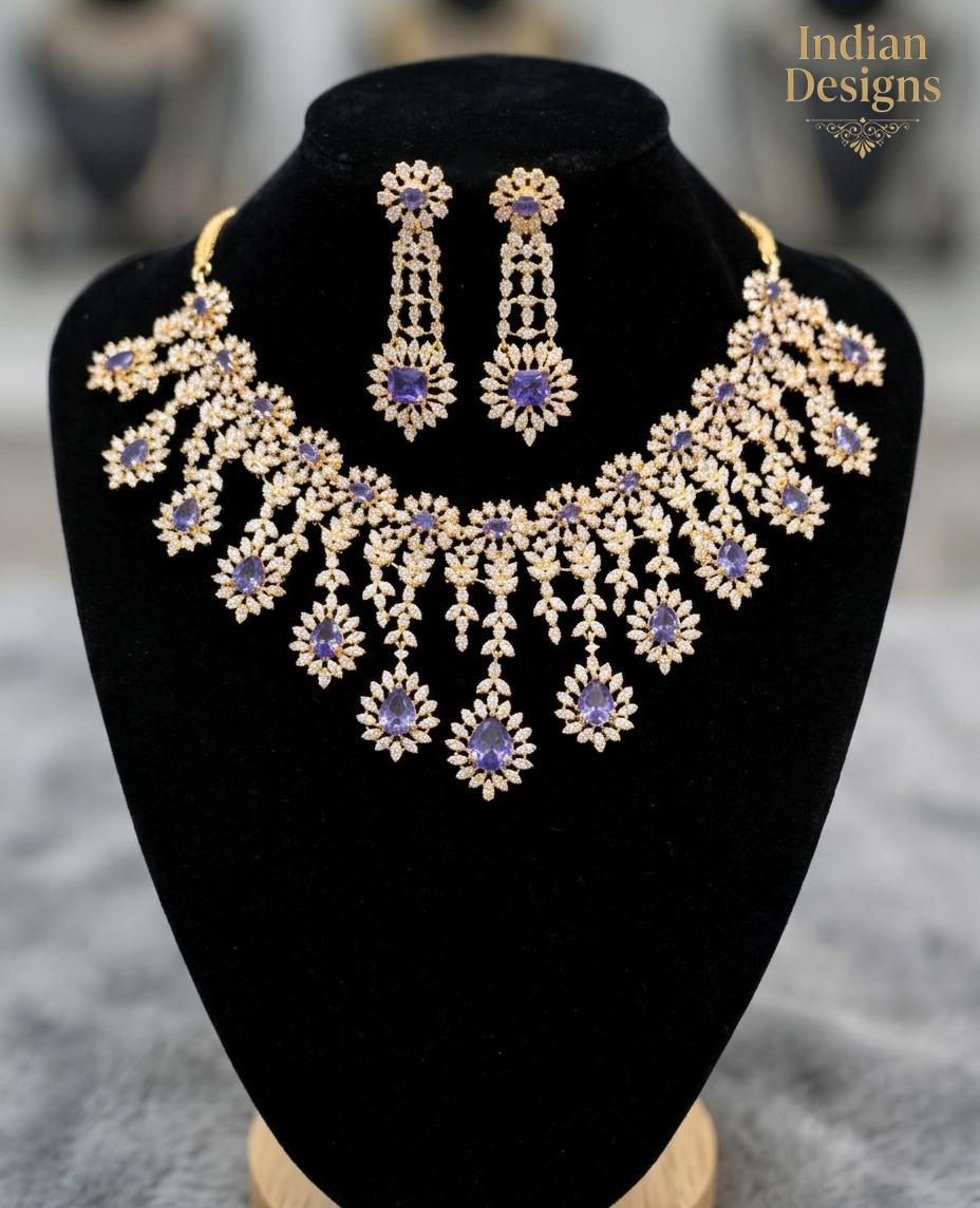 Emerald Green American Diamond Necklace Set| Gold CZ Bridal Choker| Indian Wedding Jewelry| Diamond Look Statement Necklace| Gift for her
