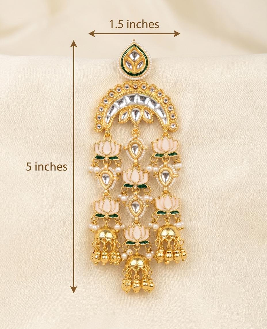 Indian Lotus Jhumka Earrings| Gold Tone Kundan Style Chandbali Earrings| Bridal Jhumka Earrings| Bohemian Bridal Earrings| Gift for her
