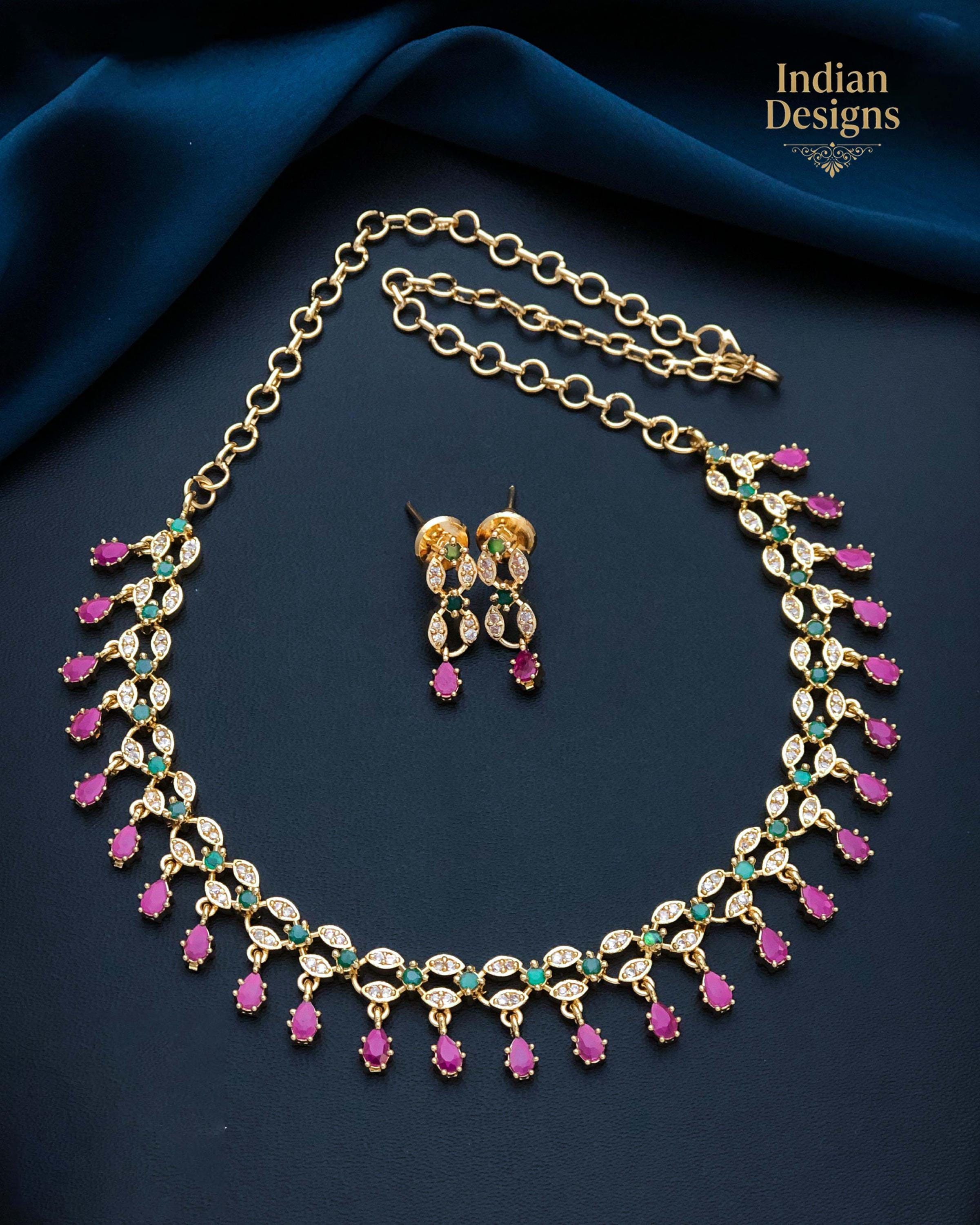 Gold Plated Indian Necklace Set with Earrings| American Diamond