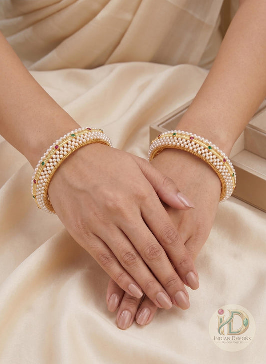 Gold Tone Pearl Stone Bangle Set| Indian Bridal Bangles| Traditional Wedding Bracelet| Gold Plated Kada Set| statement bangles| Gift for Her