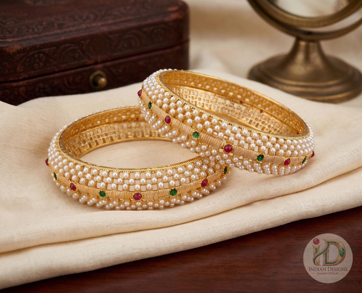 Gold Tone Pearl Stone Bangle Set| Indian Bridal Bangles| Traditional Wedding Bracelet| Gold Plated Kada Set| statement bangles| Gift for Her