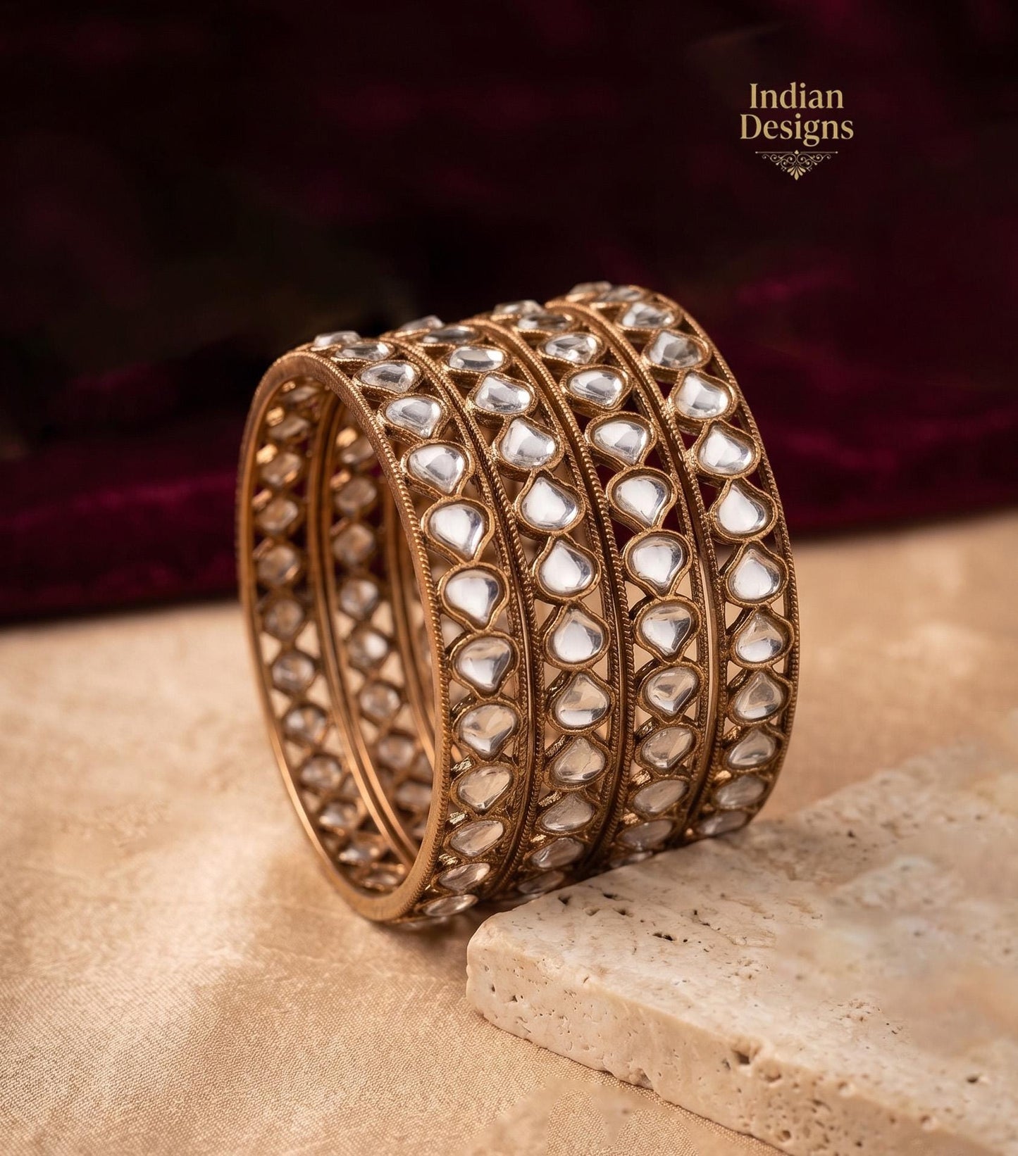 Traditional Kundan Style Bangles| Mirror stone Work Bangles Set | Indian Wedding Jewelry | Antique Gold Plated Ethnic Bangles| Gift for Her