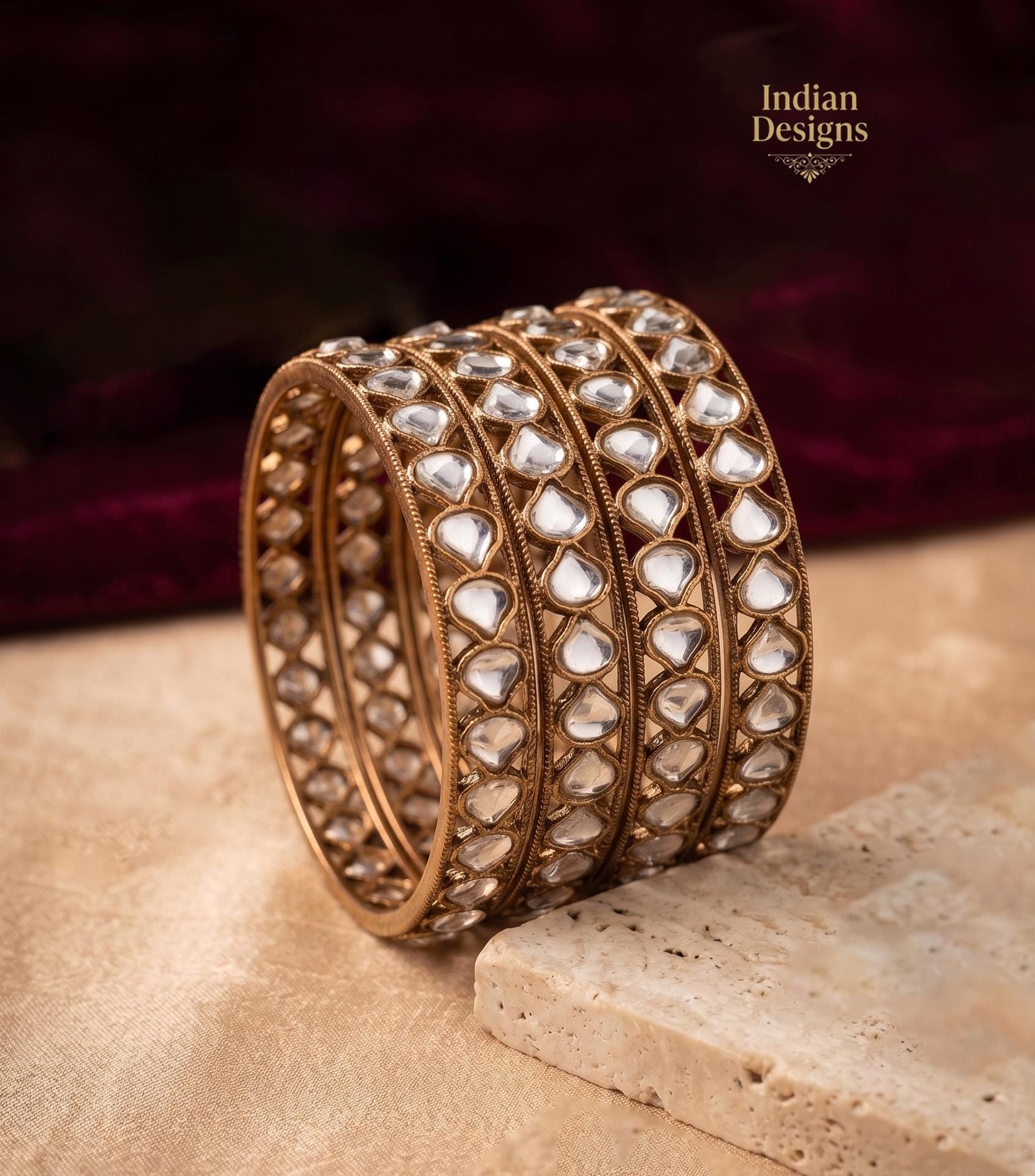 Traditional Kundan Style Bangles| Mirror stone Work Bangles Set | Indian Wedding Jewelry | Antique Gold Plated Ethnic Bangles| Gift for Her
