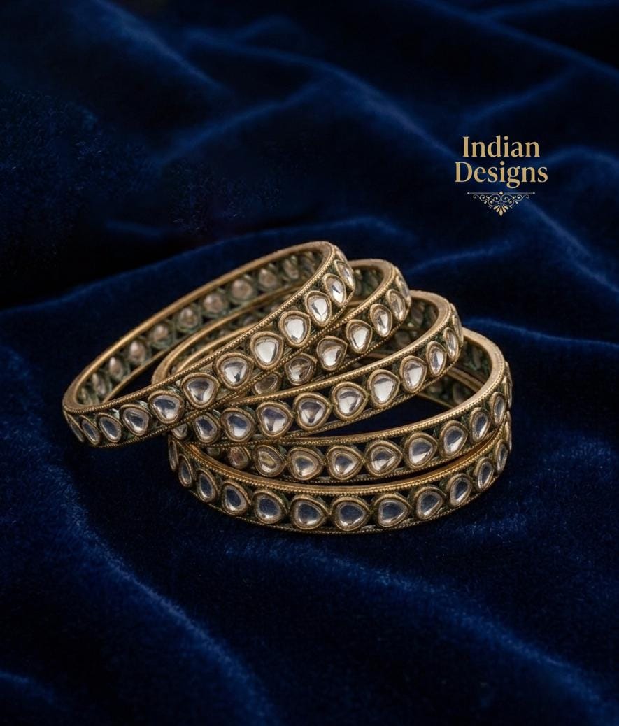 Traditional Kundan Style Bangles| Mirror stone Work Bangles Set | Indian Wedding Jewelry | Antique Gold Plated Ethnic Bangles| Gift for Her