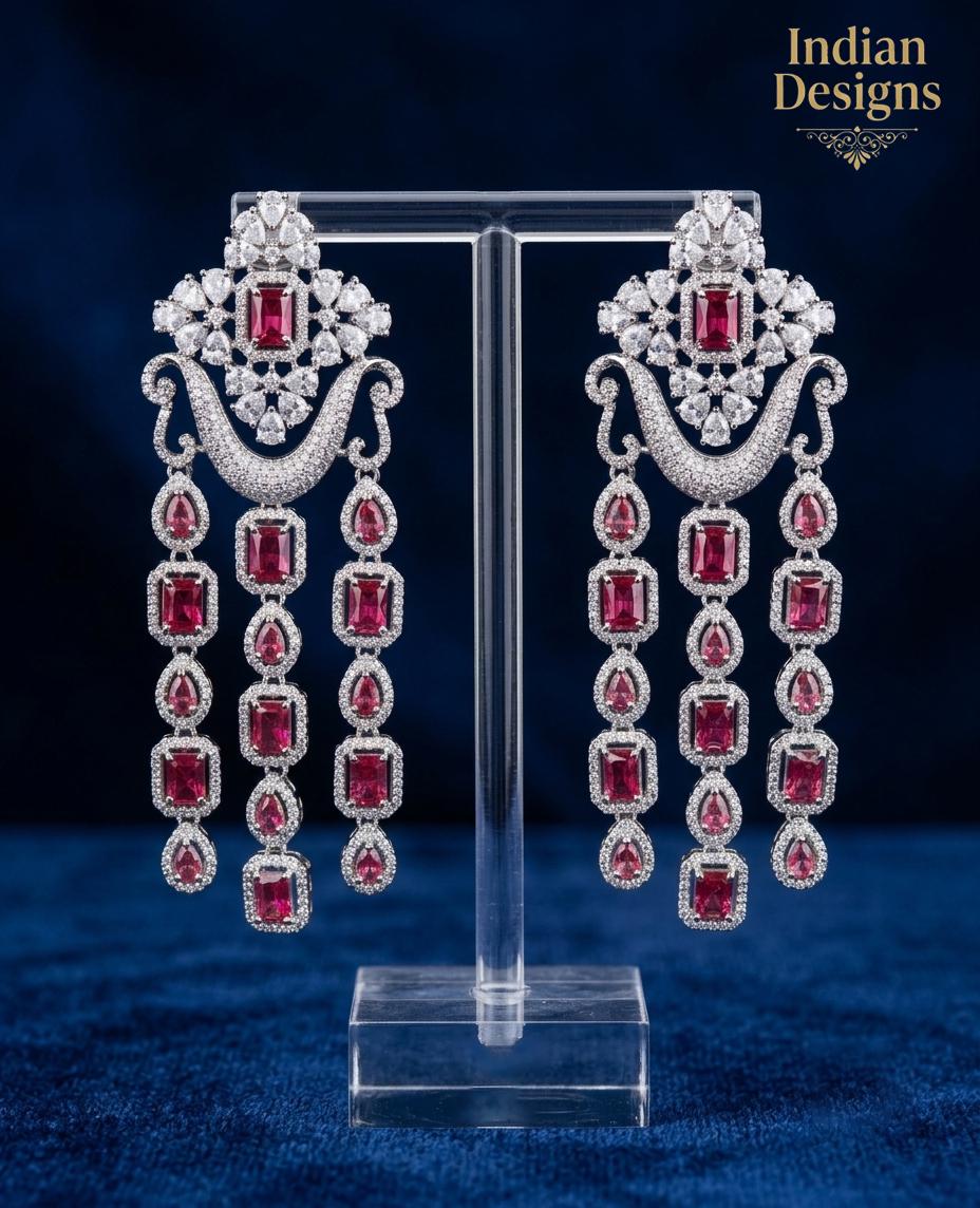 Stunning Indian Statement Chandelier Earrings| Silver Polish AD stone Dangle Drop Earrings| Wedding, & Party Earrings| gift for her