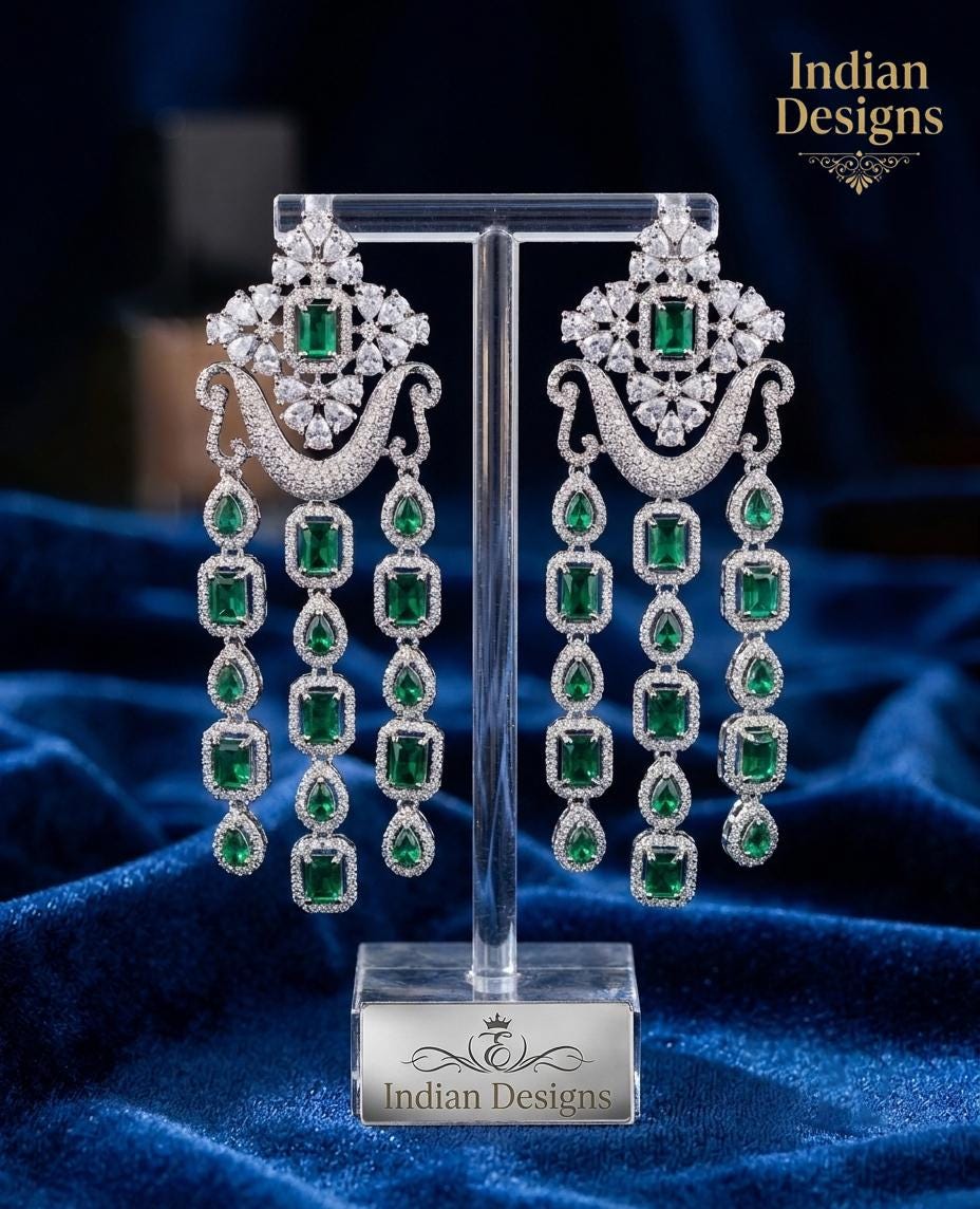 Stunning Indian Statement Chandelier Earrings| Silver Polish AD stone Dangle Drop Earrings| Wedding, & Party Earrings| gift for her