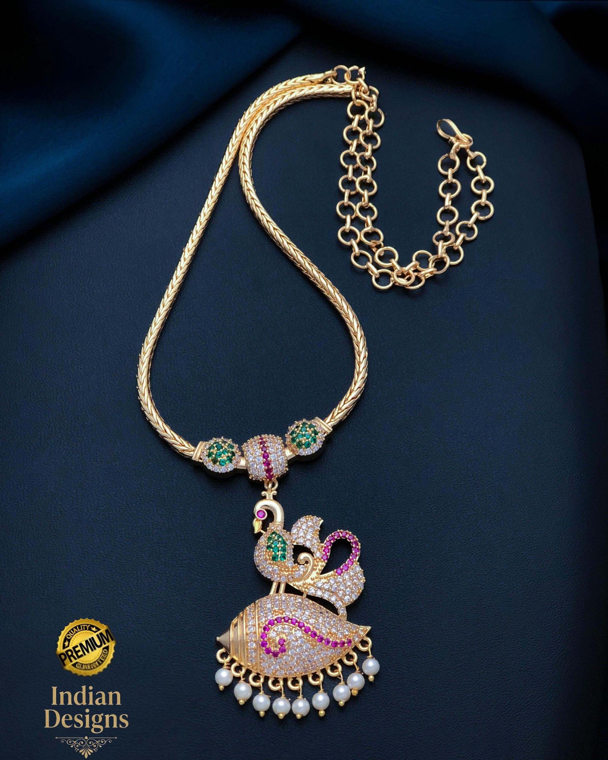 Gold Plated Peacock Pendant Necklace Set| Traditional Indian Jewelry| AD stone CZ Stone Necklace| South Indian Wedding Jewelry| Gift for her