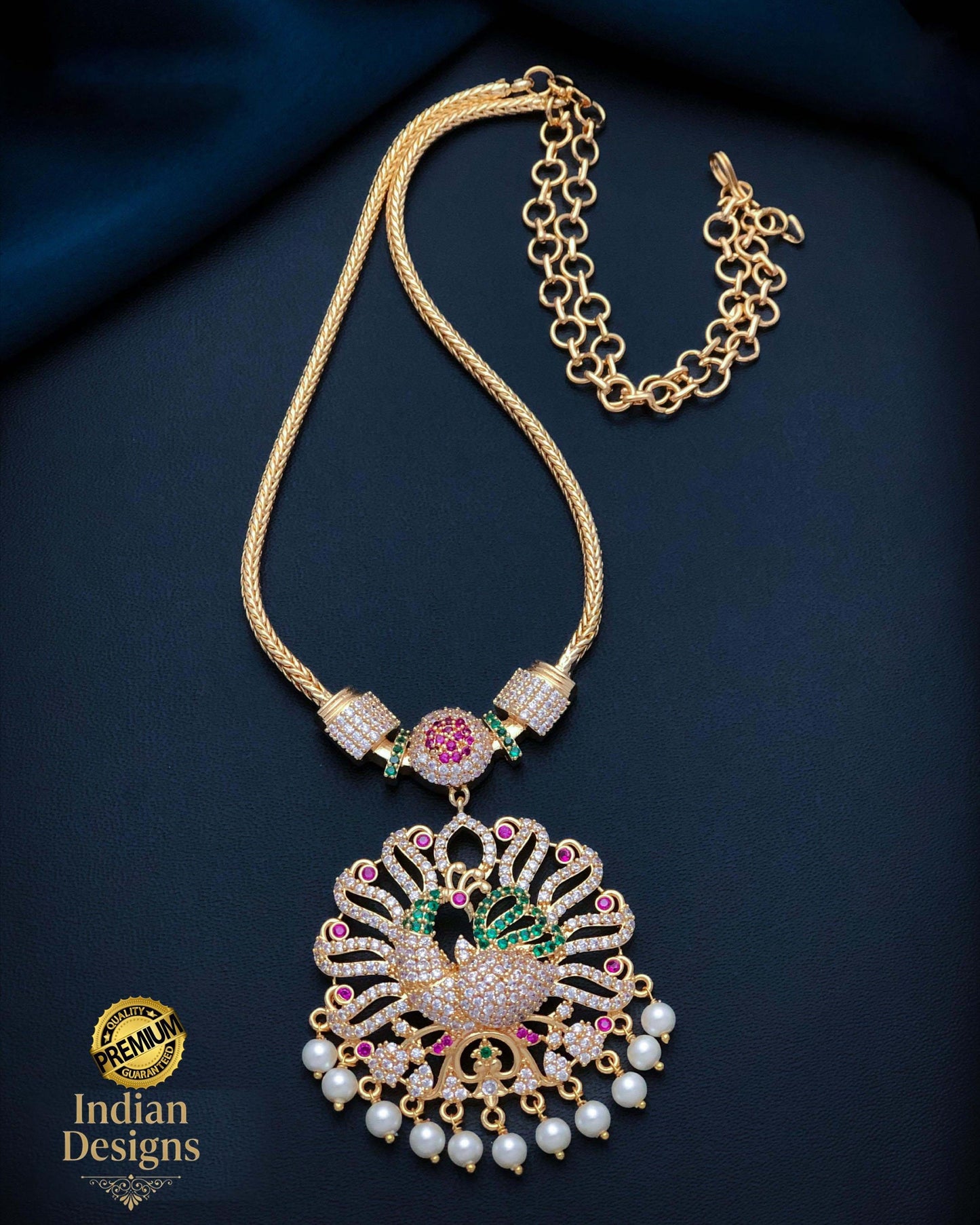 Gold Plated Peacock Pendant Necklace Set| Traditional Indian Jewelry| AD stone CZ Stone Necklace| South Indian Wedding Jewelry| Gift for her