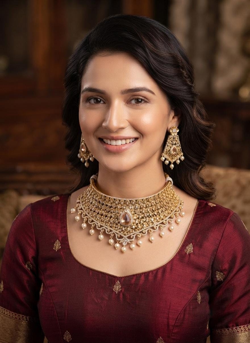 Indian Gold Plated Choker Necklace Set with Emerald Green Stone| CZ Diamond Bridal Jewelry| AD Jewelry| Wedding Party Gift for Her