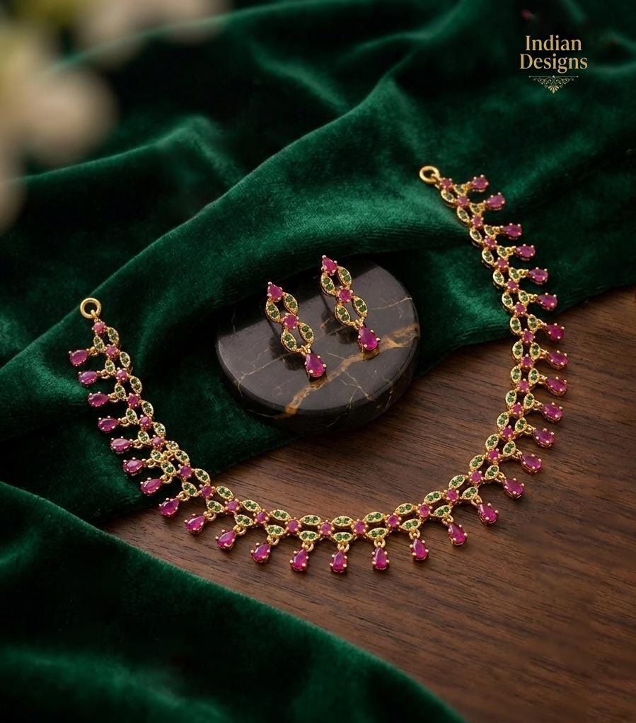 Gold Plated Indian Necklace Set with Earrings| American Diamond