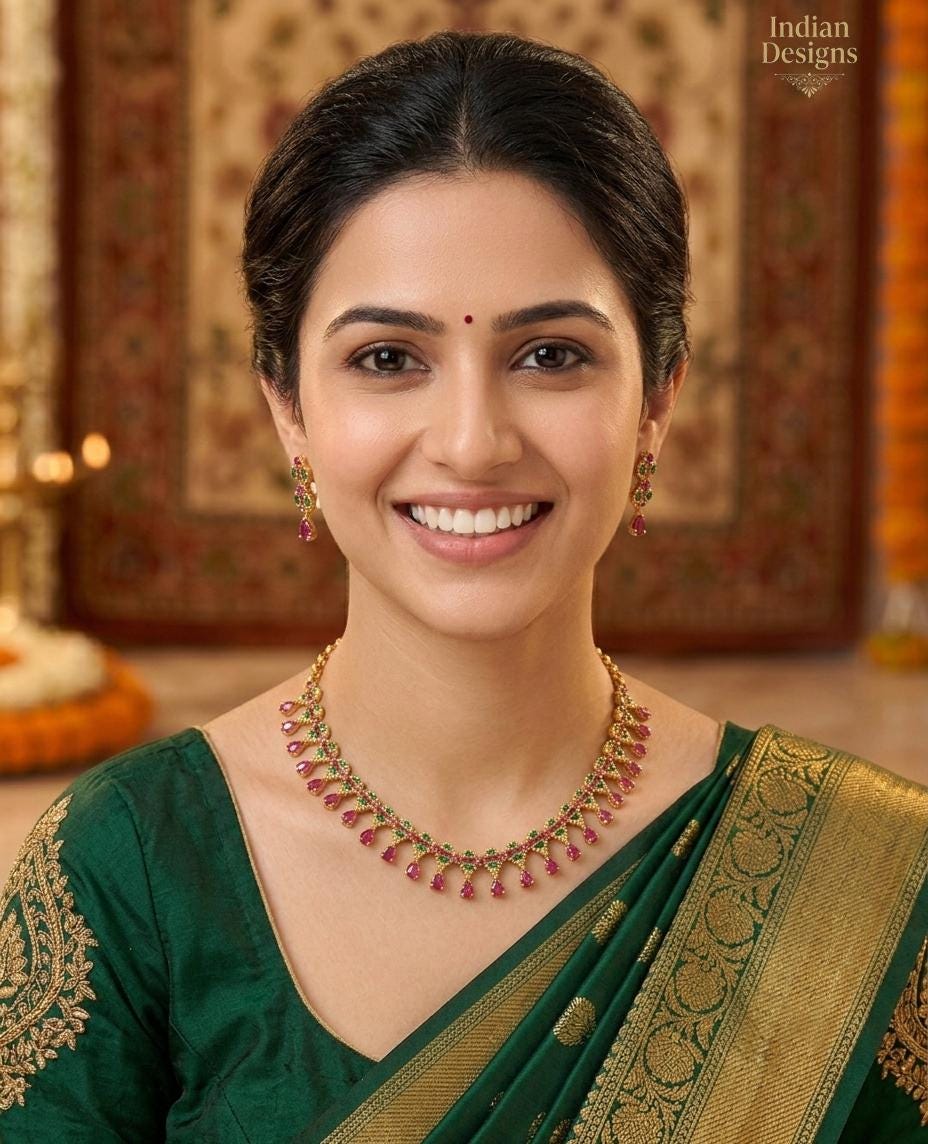 Gold Plated Indian Necklace Set with Earrings| American Diamond Necklace| Dainty Jewelry| Floral CZ Diamond Choker| Anniversary Gift for her