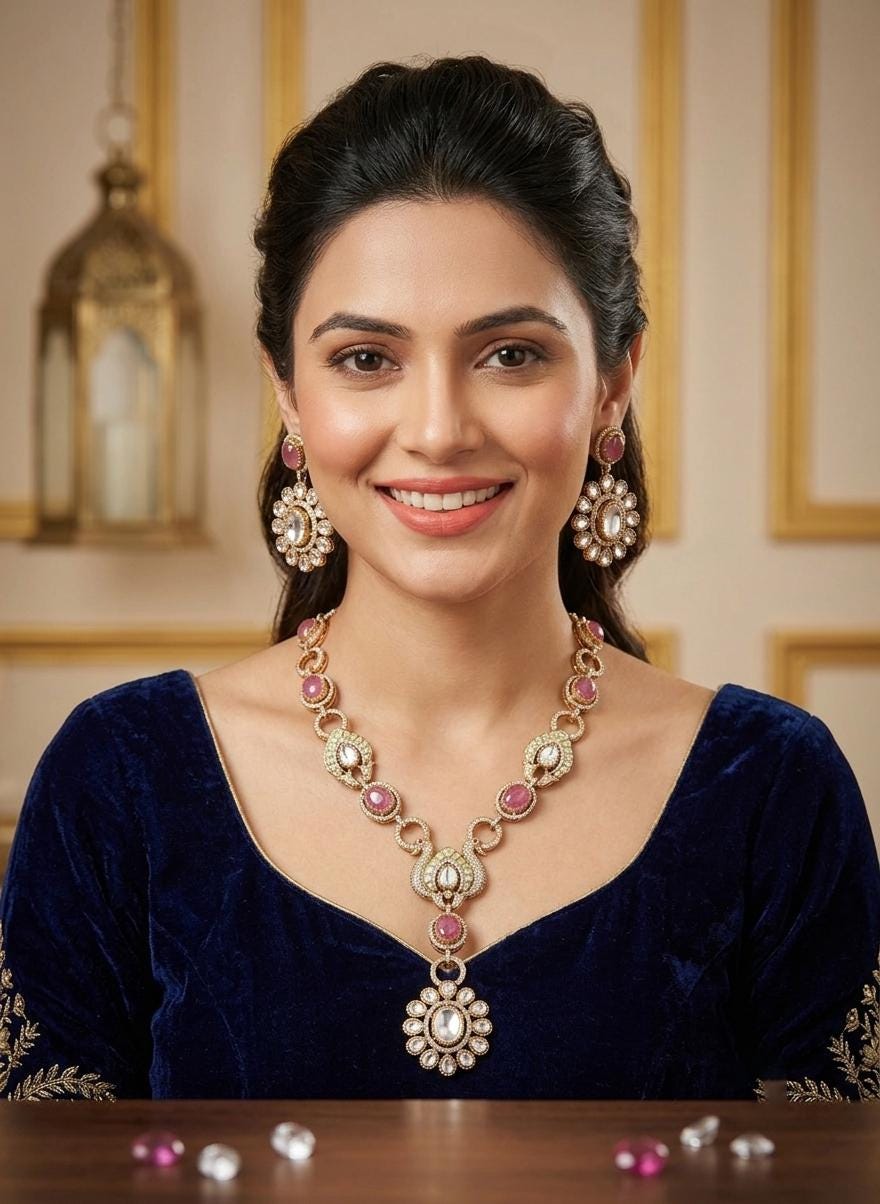 Indian Kundan Necklace Set with Earrings| Pink Stone Bridal Jewelry| Dull Gold Tone Statement Necklace| Traditional Wedding Jewelry Gift