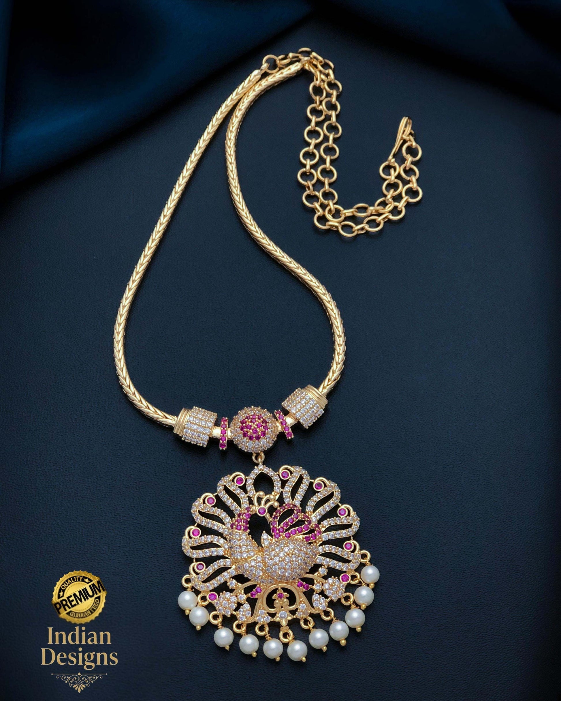 Gold Plated Peacock Pendant Necklace Set| Traditional Indian Jewelry| AD stone CZ Stone Necklace| South Indian Wedding Jewelry| Gift for her