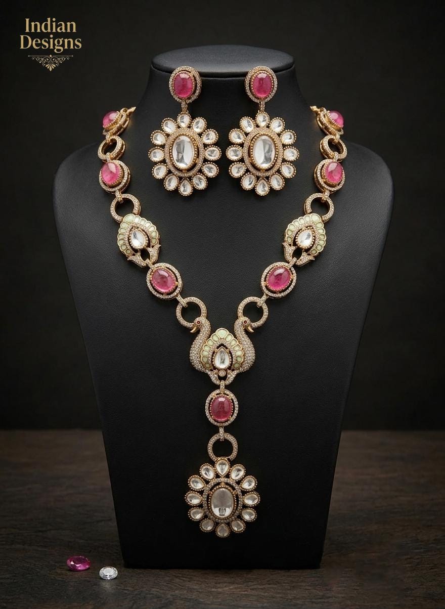 Indian Kundan Necklace Set with Earrings| Pink Stone Bridal Jewelry| Dull Gold Tone Statement Necklace| Traditional Wedding Jewelry Gift