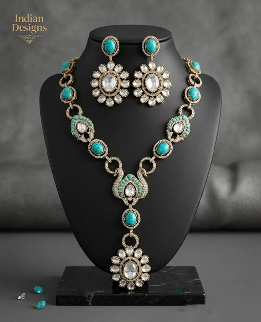 Victorian Turquoise Polki Necklace Set| Sabyasachi Inspired Jewelry| Indian Wedding Jewelry| Statement Bridal Necklace| Bollywood Jewelry
