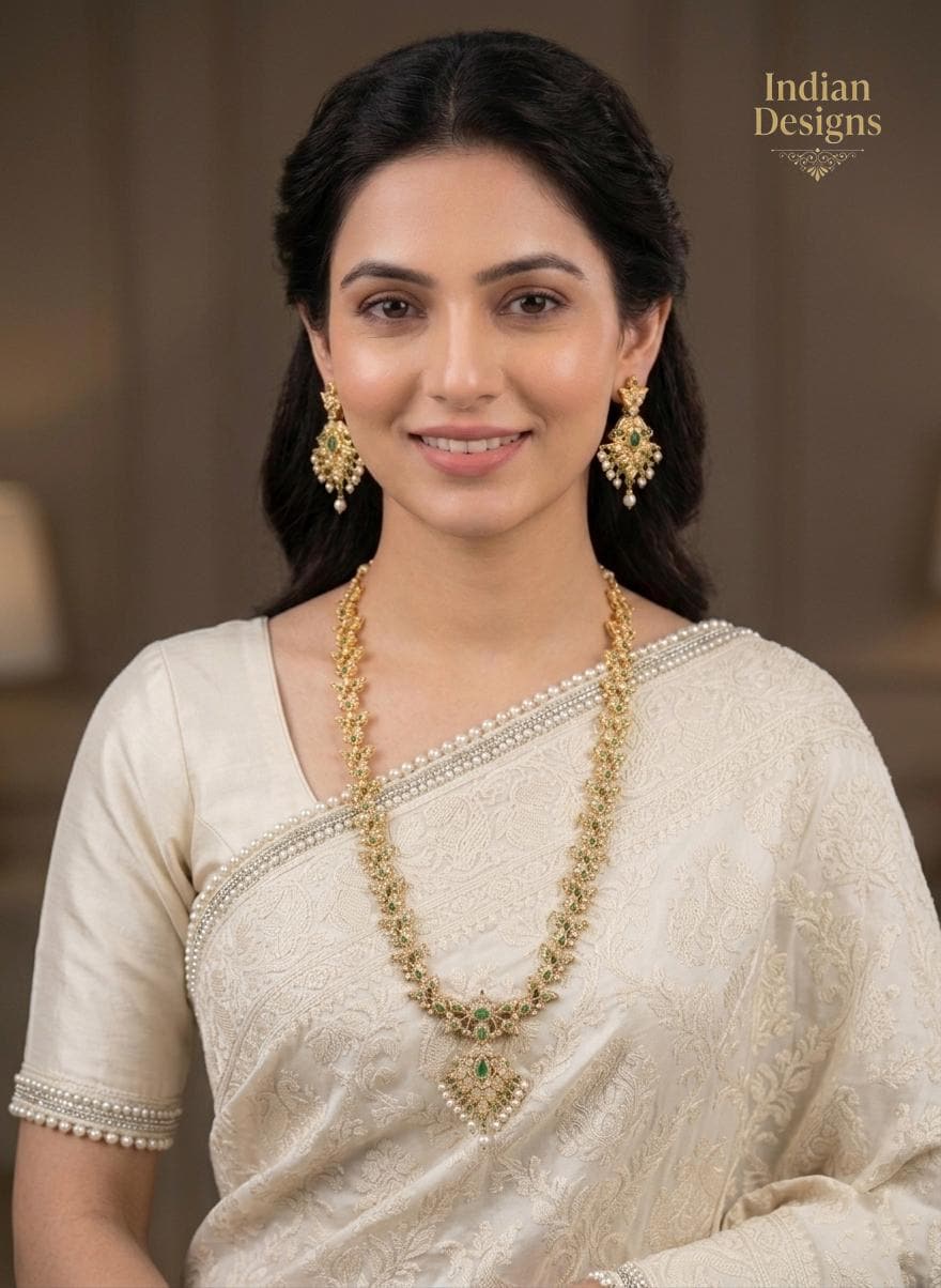 Emerald Green Bridal Necklace Set| Indian Wedding Jewelry| Kundan Style Gold Tone Necklace| Green Stone Earrings| Indian Bridal Jewelry