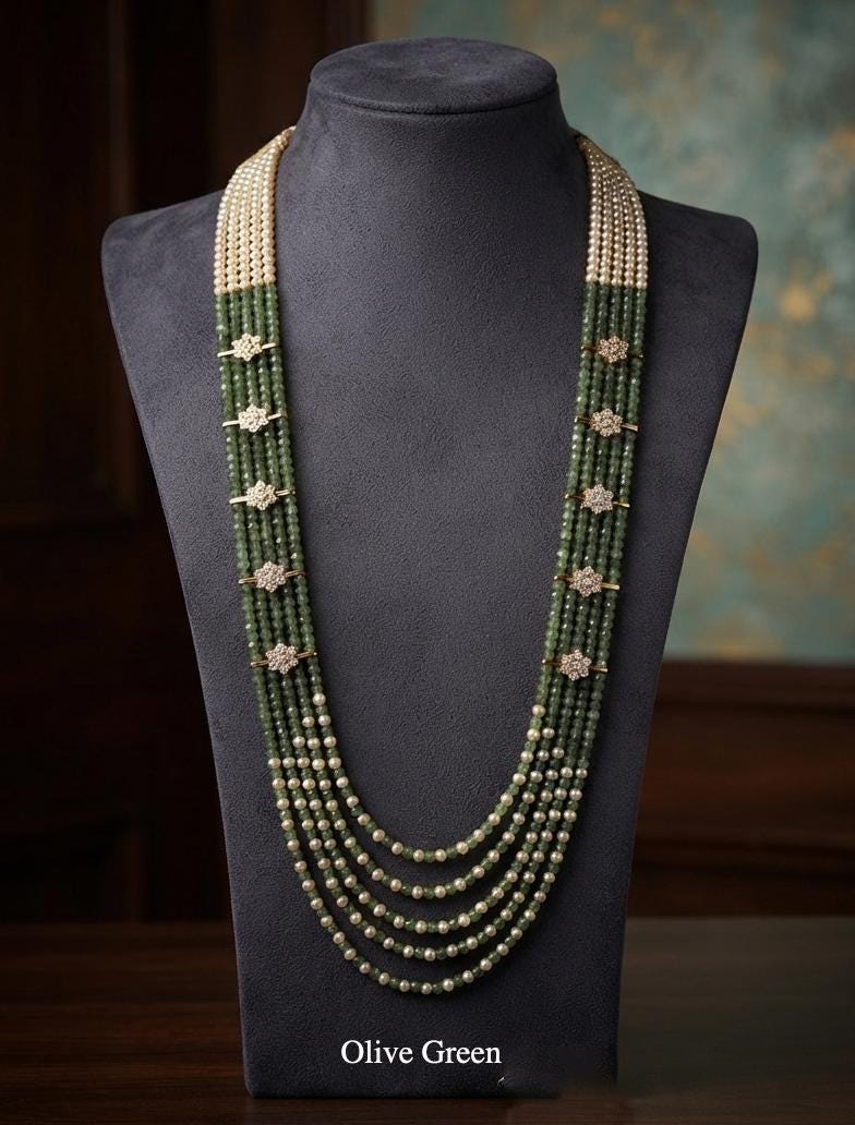 Multi Strand Statement Necklace| Indian Ethnic Beaded Jewelry| Groom Wedding Mala| Long Layered Crystal Pearl Mala|Designer Festive Necklace