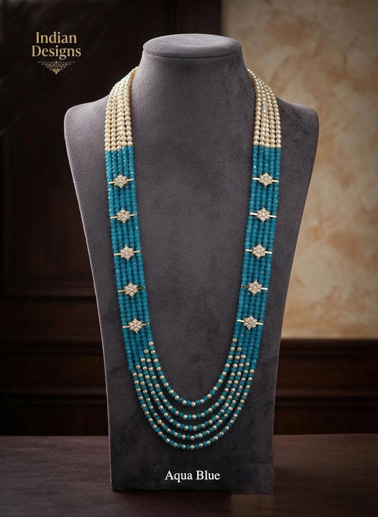 Multi Strand Statement Necklace| Indian Ethnic Beaded Jewelry| Groom Wedding Mala| Long Layered Crystal Pearl Mala|Designer Festive Necklace