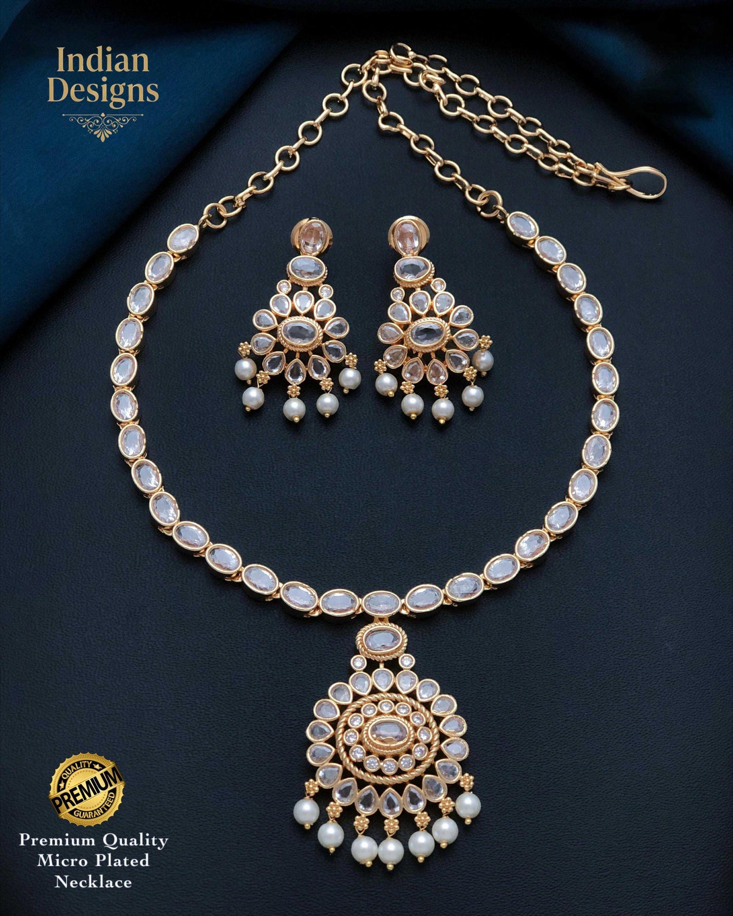Indian Kundan Necklace and Earring Set| Gold Plated Bridal Choker| Bollywood Ethnic Jewelry| Semi Precious Stone Traditional Wedding Set