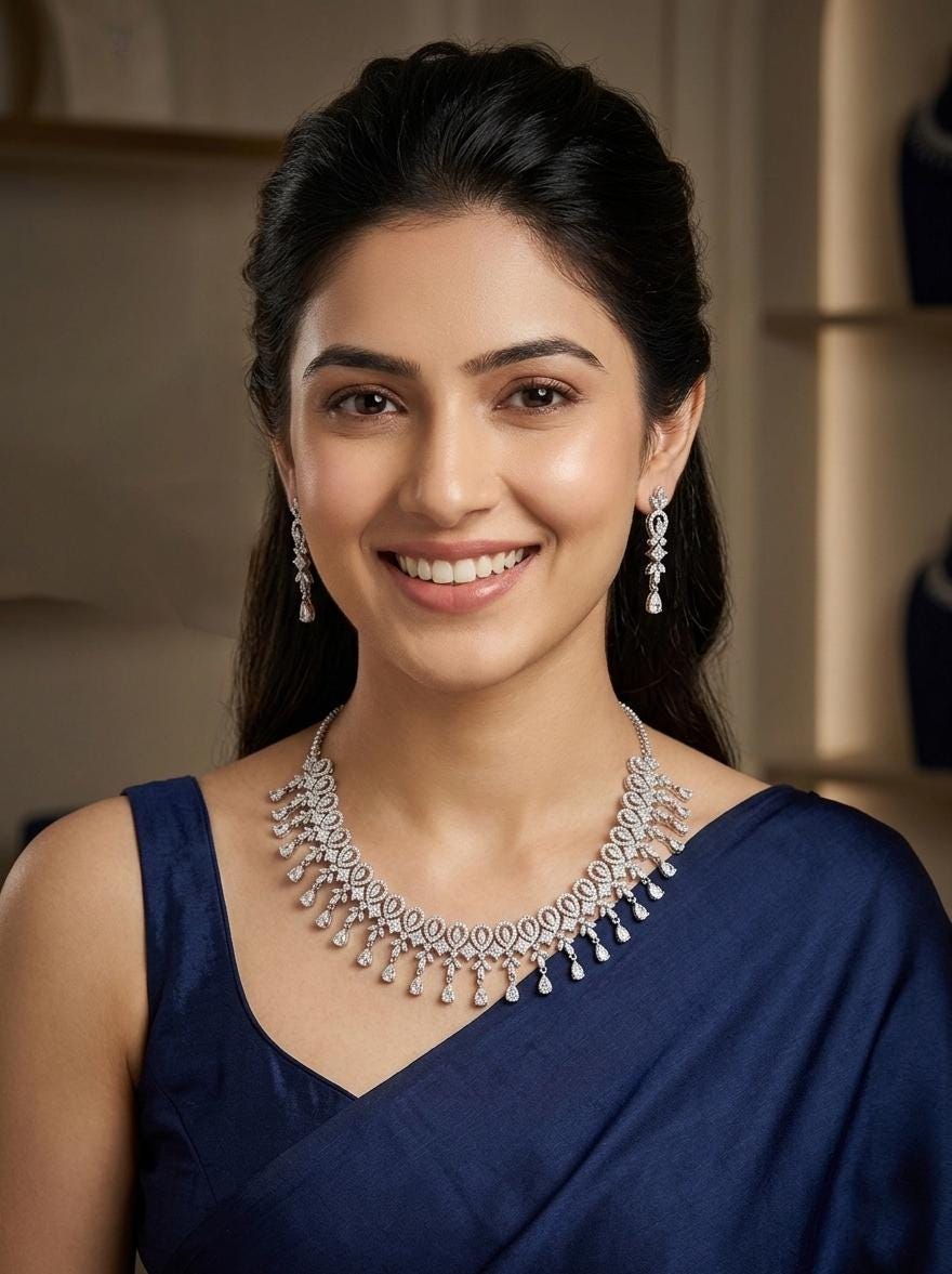 CZ Diamond Choker Necklace Set| Rhodium Plated Bridal Jewelry Set| Pear Cut Dangle Drop Earrings| Formal Evening Statement Necklace Set