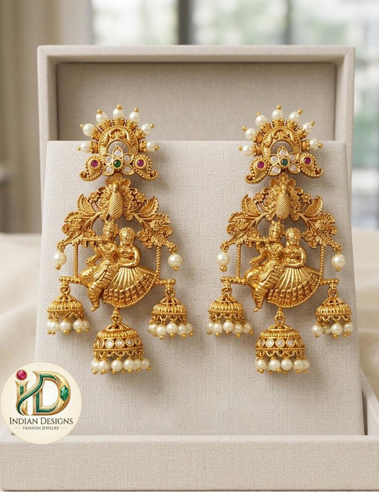 Radha Krishna Jhula Jhumka Earrings| South Indian Temple Jewelry| Antique Gold Plated Jhumkas| Traditional Bridal Earrings| Gift for her