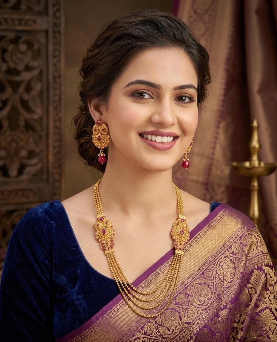 Indian Bridal Necklace Set with Earrings| Ruby Red Bridal Jewelry| South Indian Wedding Jewelry| Traditional Temple Style Necklace