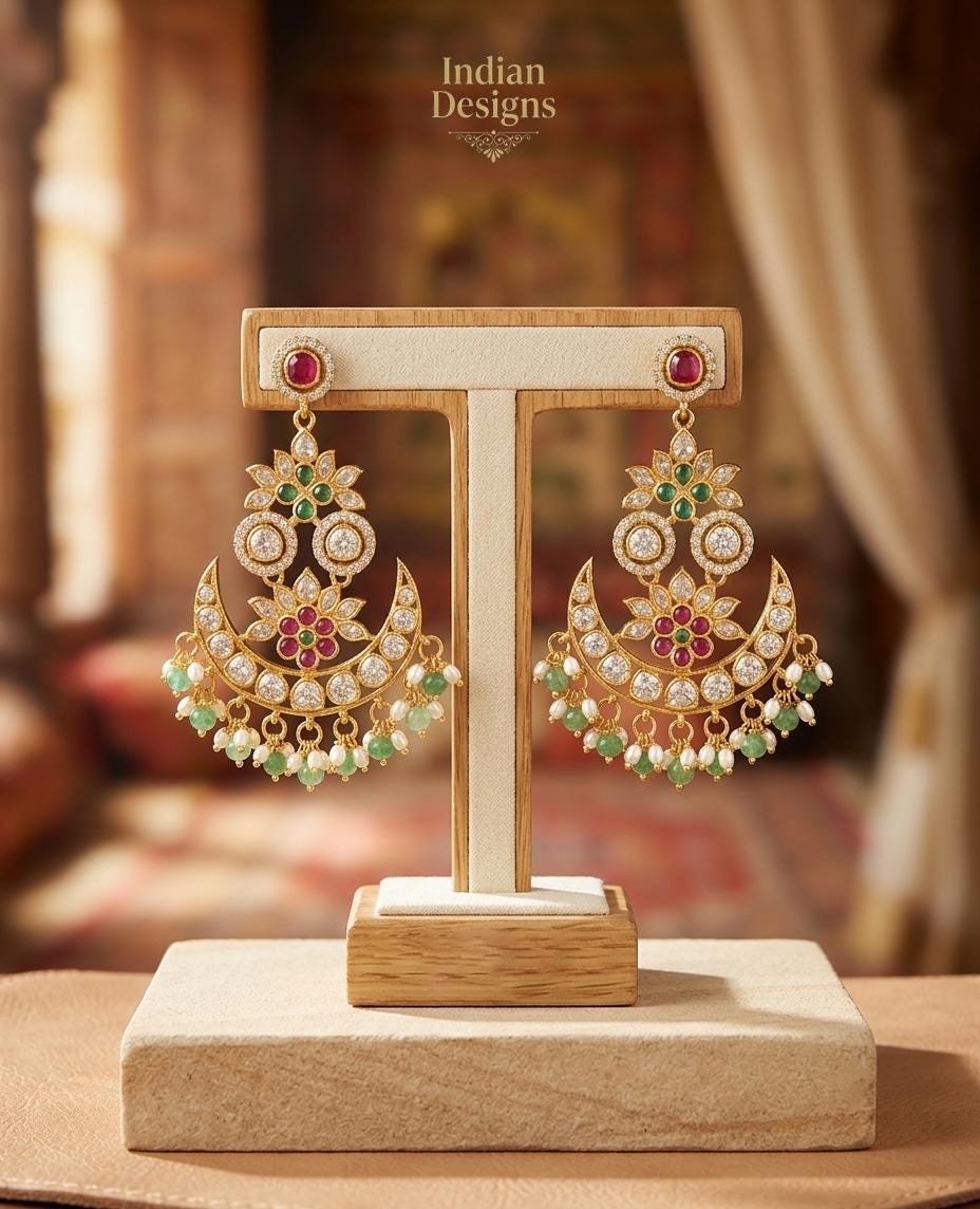 Kundan Chaandbali Earrings| Indian Bridal Pearl Drop Earrings| Gold Plated Statement Dangle| Festive Ethnic Wedding Jewelry| Gift for Her