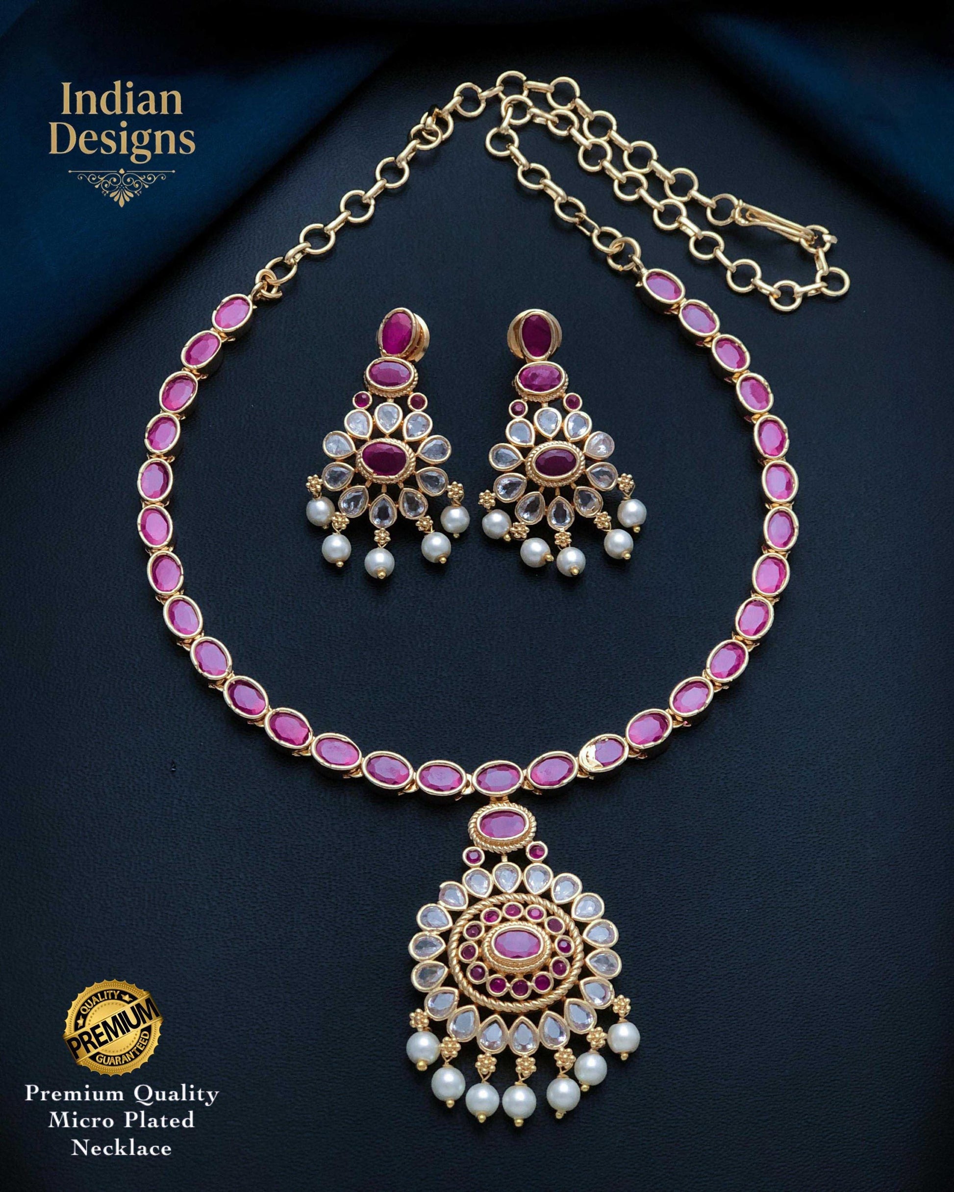 Indian Kundan Necklace and Earring Set| Gold Plated Bridal Choker| Bollywood Ethnic Jewelry| Semi Precious Stone Traditional Wedding Set