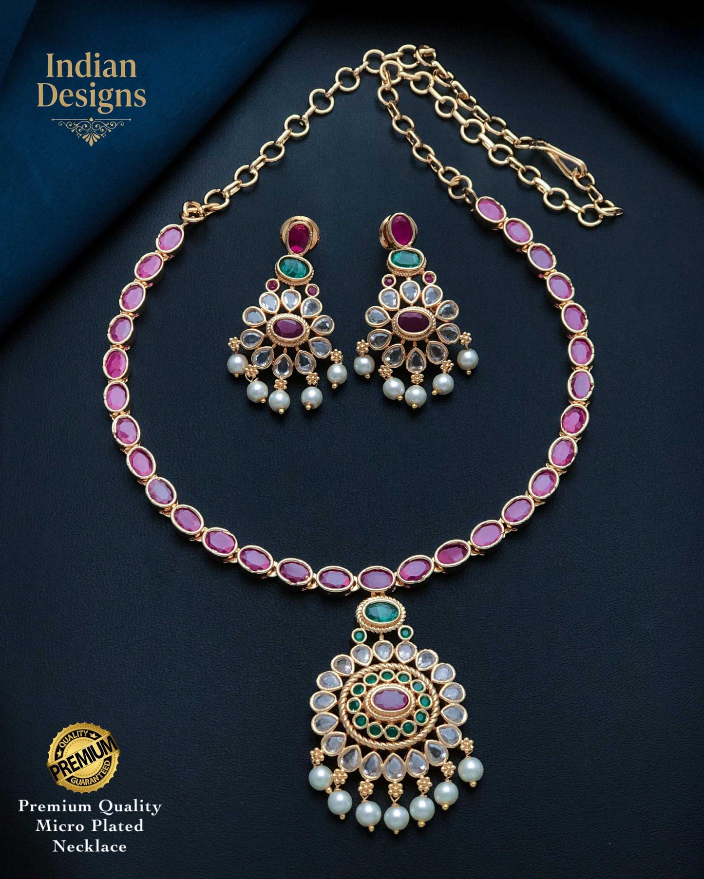 Indian Kundan Necklace and Earring Set| Gold Plated Bridal Choker| Bollywood Ethnic Jewelry| Semi Precious Stone Traditional Wedding Set