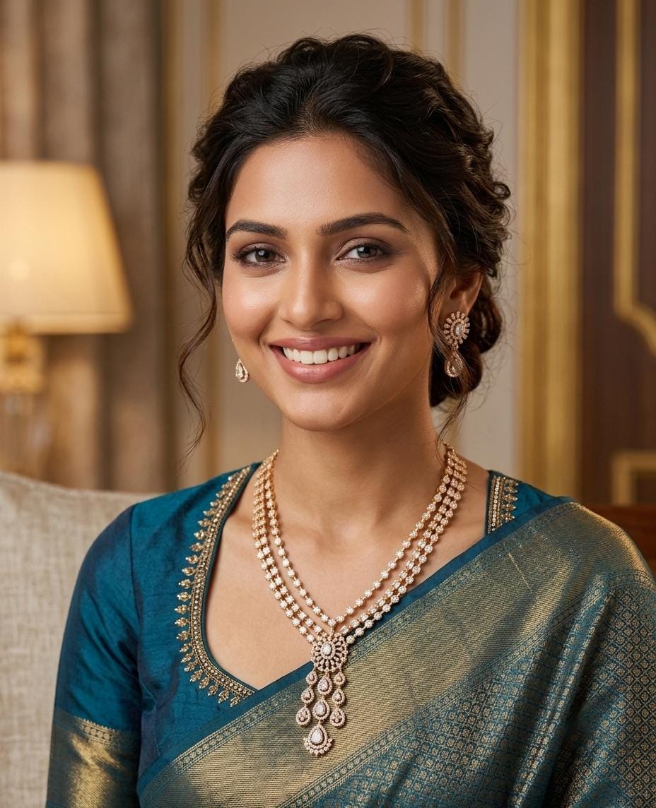 Rose Gold American Diamond Necklace Set with Earrings| CZ stone Layered Statement Necklace| Sabyasachi Style Wedding Jewelry| Gift for her